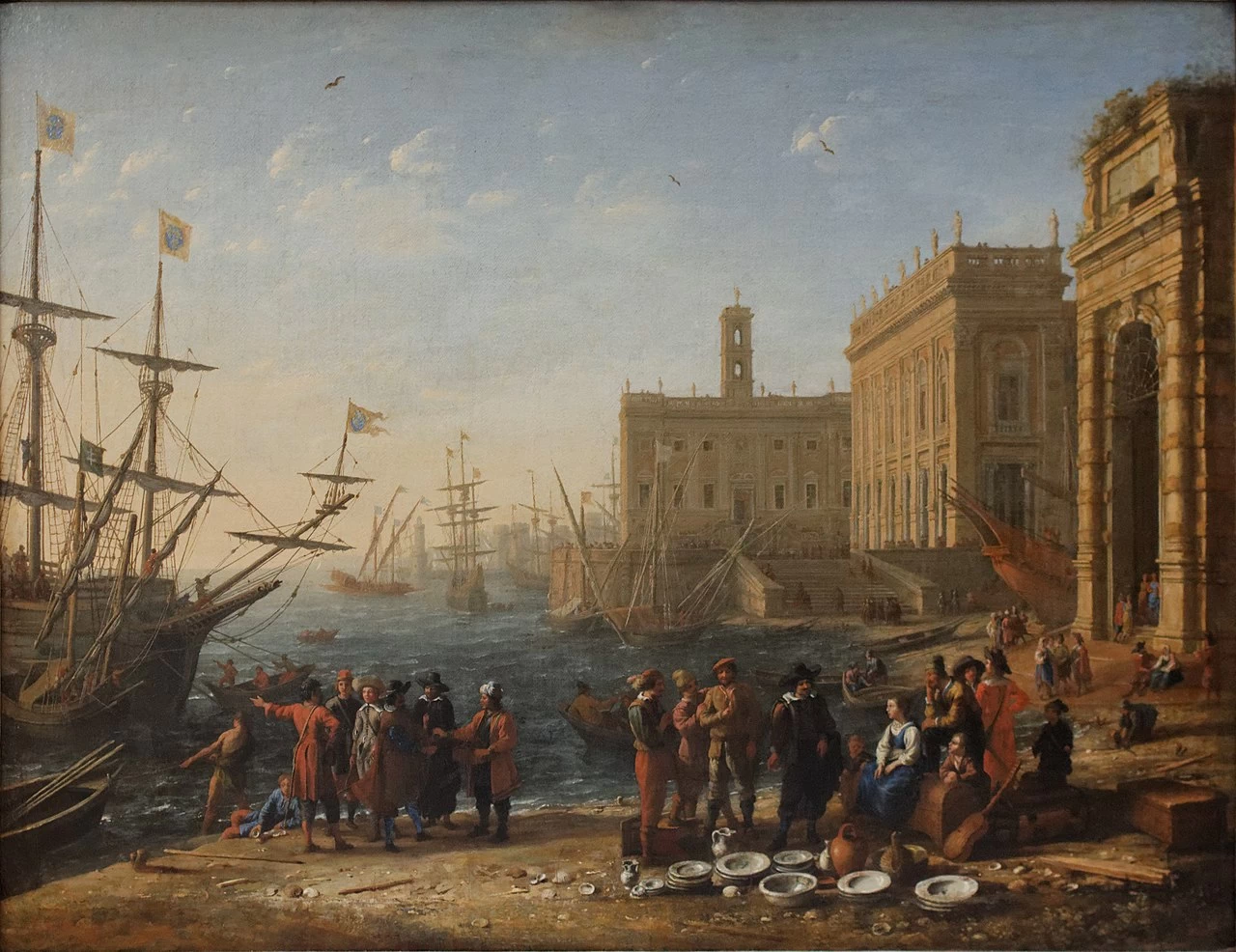 Veduta fantastica di un porto vicino al Campidoglio romano - Louvre, Parigi